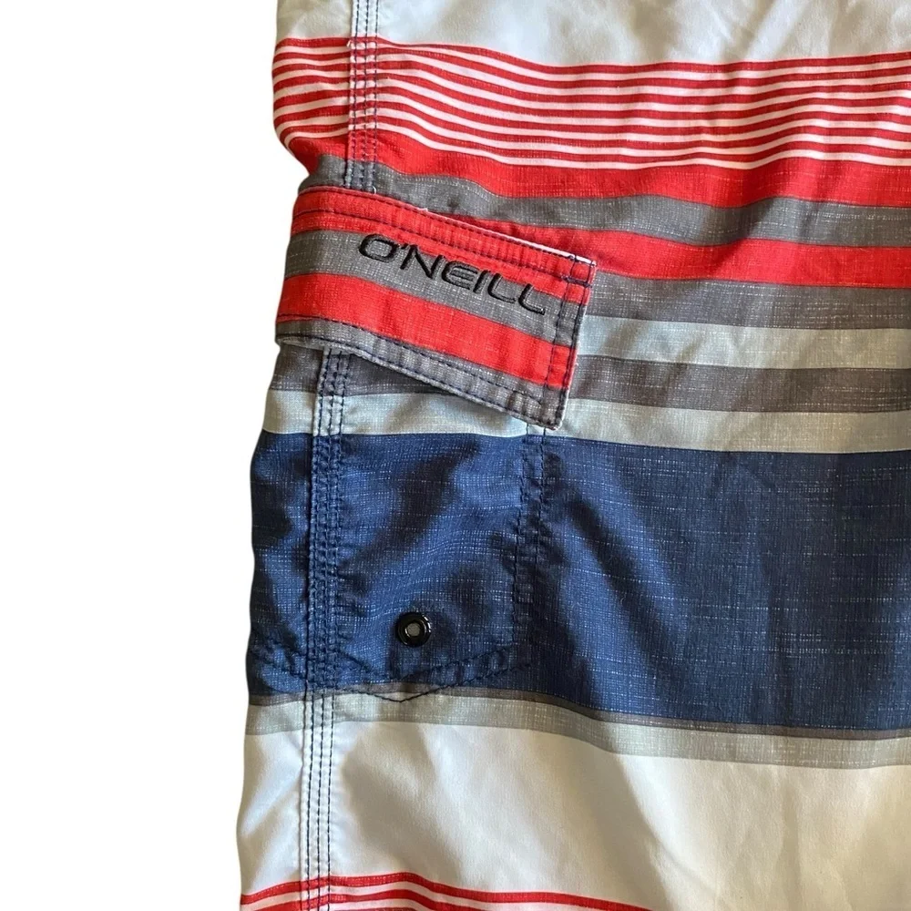 O'Neill Men's Blue Red Striped Swim trunks Shorts Beach Surf Vacation done